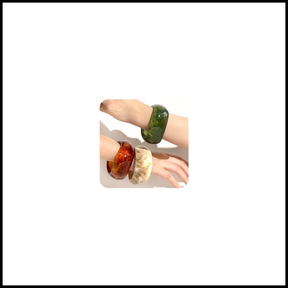 Resin Chunky Bangle Bracelets Stackable Retro Geo… - image 1